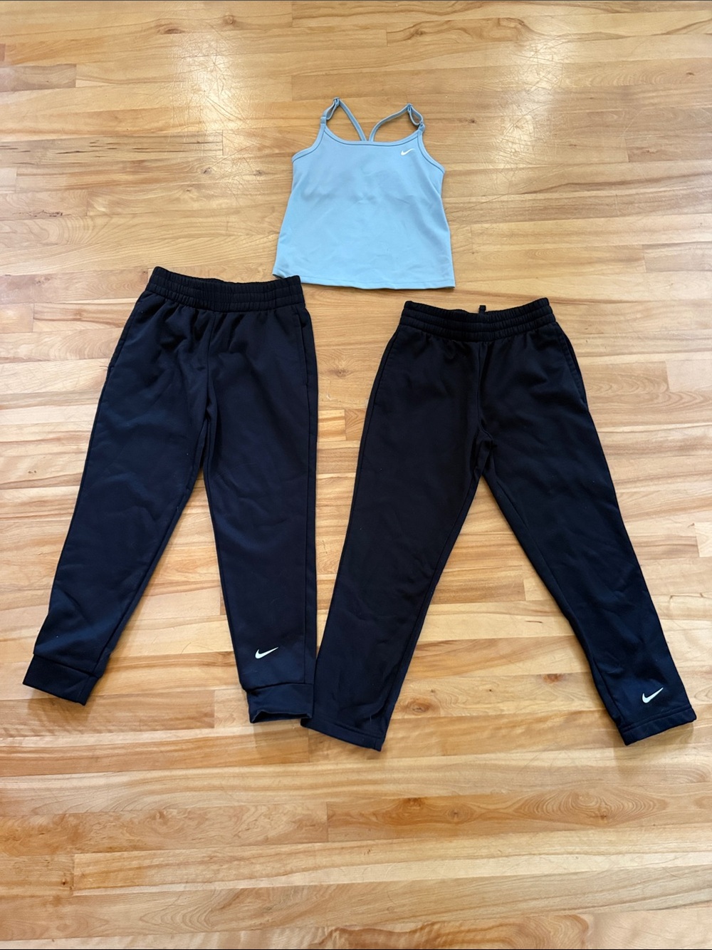 Nike Black Kids Sweatpants Jogger Pair with White Swoosh and Blue Nike Tank